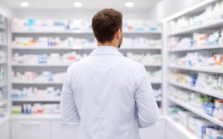 pharmacien-blouse-etagere-pharmacie-moderne