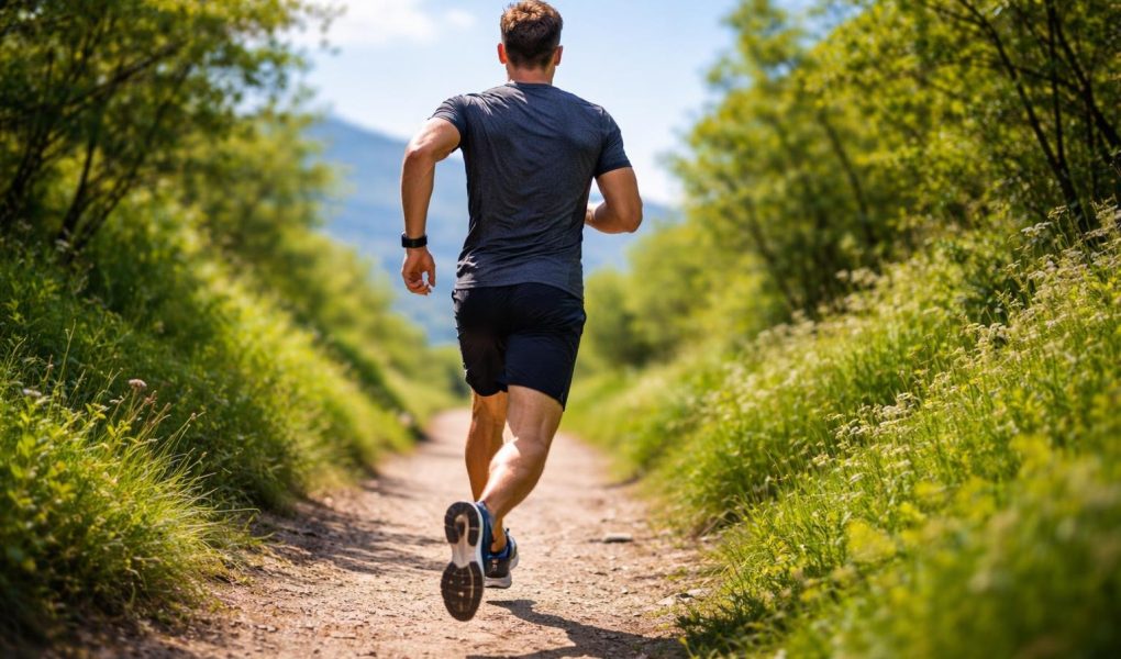homme-course-sentier-verdure-ciel-bleu