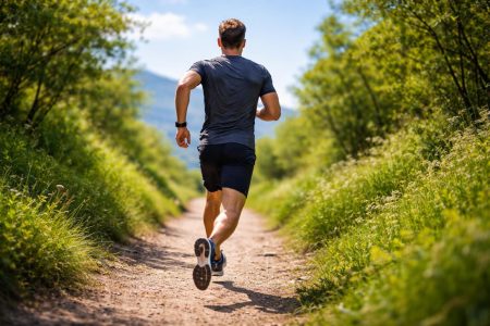 homme-course-sentier-verdure-ciel-bleu