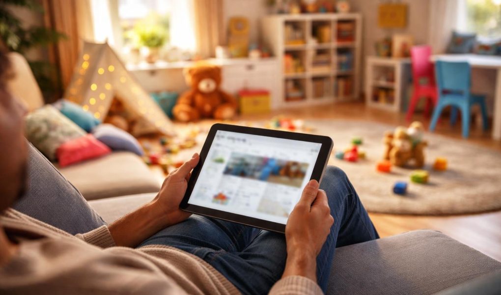 parent-tablette-salon-moderne-chambre-enfant