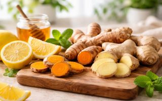 curcuma-gingembre-citron-planche-bois