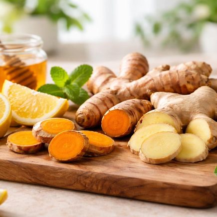 curcuma-gingembre-citron-planche-bois