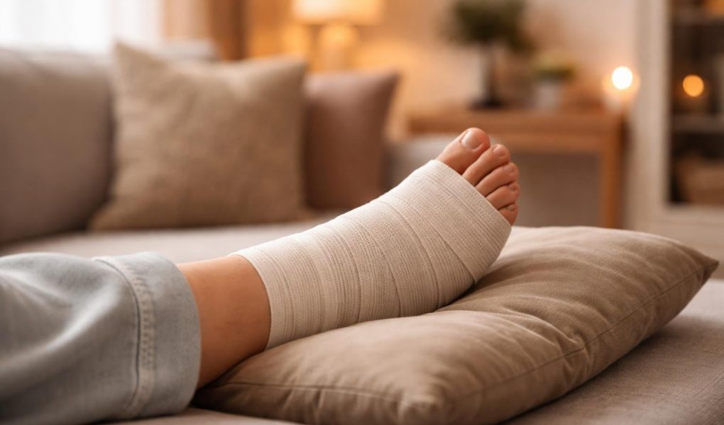 pied-bandage-canape-salon-chaleureux