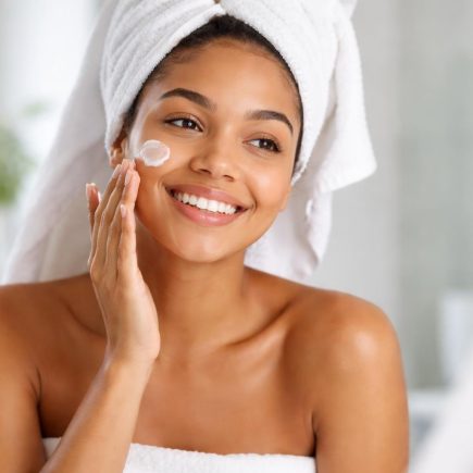 femme-souriante-creme-visage-miroir